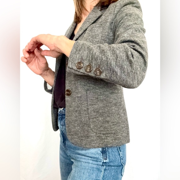 Anthropologie Cartonnier heather gray wool cropped blazer lined jacket size 0 - Picture 5 of 13
